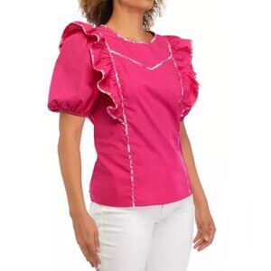 Crown & Ivy Women's Short Sleeve Ruffle Top Pink Color Size XS New With Tag